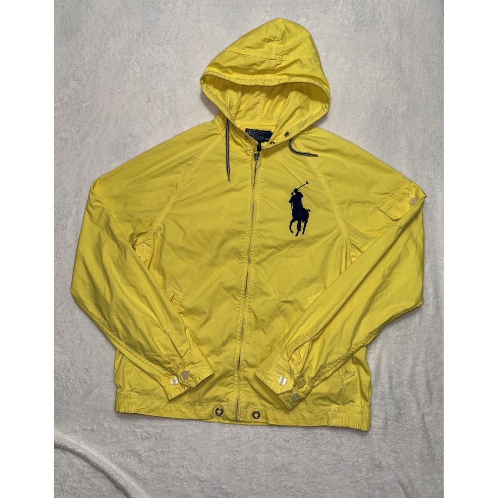 Polo Ralph Lauren Men's 90s Yellow Nylon Hooded Windbreaker Big Pony Size Small